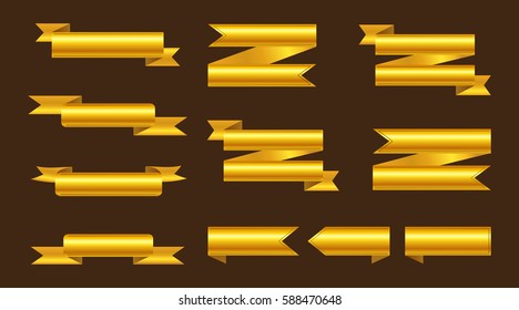 Golden ribbon banners Vector set of gold ribbons.