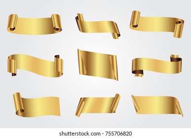 Golden Ribbon Banners.Vector Gold Ribbons.