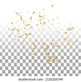 golden ribbon. Beautiful composition with glitter. explosion of colored confetti. Festive universal illustration. Congratulatory background for all holidays. 