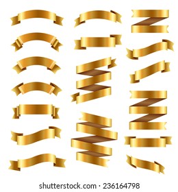 Golden Ribbon Big Set, Vector Illustration