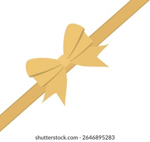 Golden Ribbon and Bow Diagonal Decoration in Flat Minimal Style for Gift Wrapping and Holiday Packaging Design