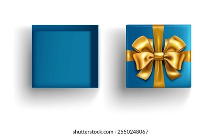 golden ribbon bow gift box open top view isolated on the white background vector illustration.