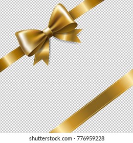 Golden Ribbon Bow With Gradient Mesh, Vector Illustration