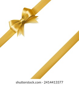 Golden ribbon bow knot in the corner on white background. Vector illustration