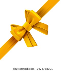 Golden ribbon with bow on the box. Design trmplate. 3d vector illustration
