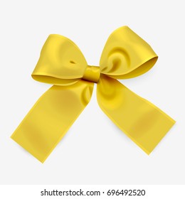 Golden ribbon bow, vector holiday decoration, realistic illustration