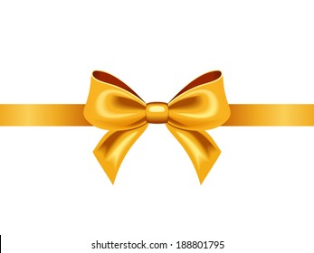 Golden ribbon with bow. Vector illustration.