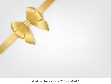 Golden Ribbon Bow. Vector Illustration Isolated on White Background. 