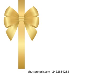 Golden Ribbon Bow. Vector Illustration Isolated on White Background. 