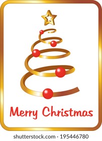 Golden ribbon Christmas tree with border. EPS 10