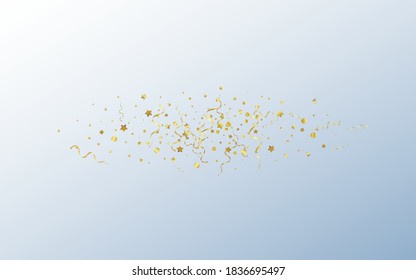 Golden Ribbon Christmas Vector Gray Background. Carnival Serpentine Design. Confetti Flying Branch. Gold Happy Template.