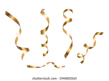 Golden Ribbon Collection Set Isolated on White Background. Vector Illustration EPS10