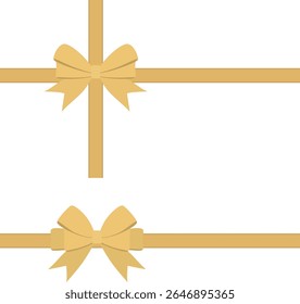 Golden Ribbon with Cross and Decorative Badge in Flat Style for Gift Wrapping, Invitation Card, Celebration Design