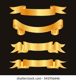 Golden ribbon decoration elements. Ribbons horizontal label template set. Vector illustration eps10