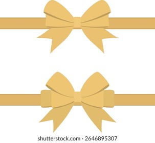 Golden Ribbon with Double Horizontal Bows in Flat Vector Style for Gift Wrapping, Greeting Card, Wedding Decoration