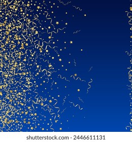 Golden Ribbon Festive Vector Blue Background. Abstract Spiral Branch. Streamer Anniversary Design. Gold Shiny Plant.