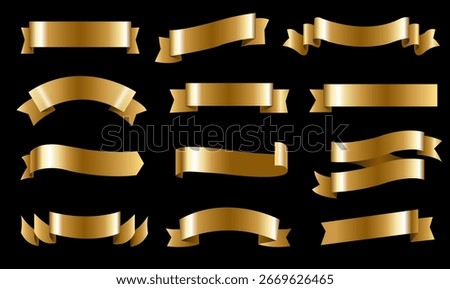 Golden Ribbon Isolation Black Background , Vector Illustration