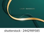 A golden ribbon on a green background. Luxury style. Vector illustration