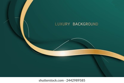 A golden ribbon on a green background. Luxury style. Vector illustration