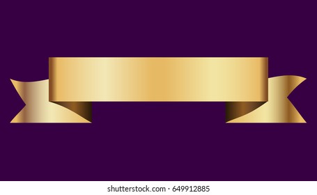 Golden ribbon on purple background. Vector illustration.