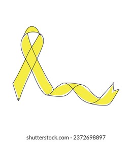 Golden ribbon on white background. Childhood cancer awareness co