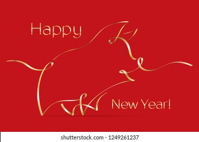 Golden ribbon pig. Piggy. Happy New Year