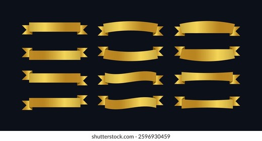 Golden ribbon set, dark background.