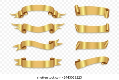 Golden ribbon set isolated on transparent background, Vector Illustration