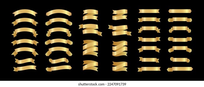 Golden ribbon set. Simple ribbons collection. Banner for advertising and marketing promotion curved linear decorations for discounts and offer forms. Ribbon stripes template set
