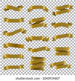 Golden Ribbon Set Transparent Background, Vector Illustration