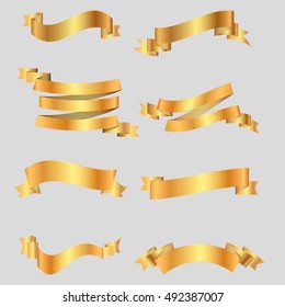 Golden ribbon set vector illustration on gray background
