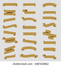 Golden Ribbon Set In White Background With Gradient Mesh, Vector Illustration
