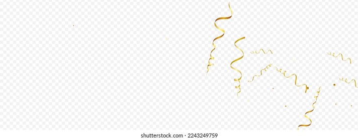 Golden Ribbon Swirl Vector Panoramic Transparent Background. Falling Spiral Branch. Serpentine Decoration Design. Luxury Christmas Poster.
