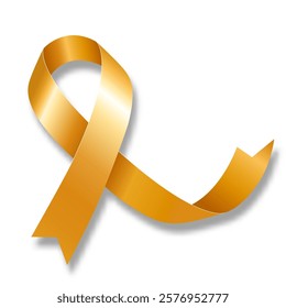 Golden ribbon. Symbol of Childhood Cancer Awareness Month and Childhood Awareness Day. Vector flat illustration.