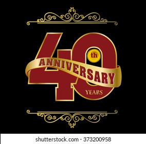 Golden and ribbon Template logo 40th anniversary, vector illustrator.celebration