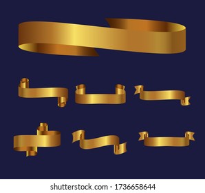 Golden ribbon vector illustration. Different design concept of golden ribbon 