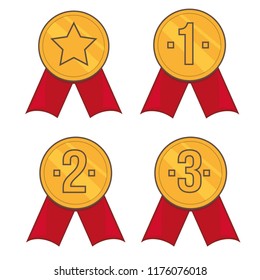 Golden ribbon vector set, first, second a third places