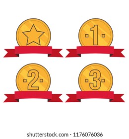 Golden ribbon vector set, first, second a third places