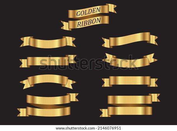Golden Ribbons Banner Set Vector Illustration Stock Vector (Royalty ...