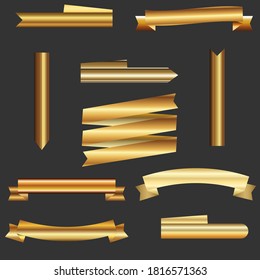 Banderas de oro. Conjunto de cintas. Ilustración vectorial.