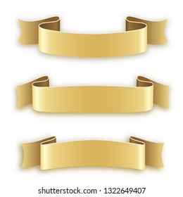 Golden Ribbons  for birthday, christmas, isolated on white background. Holidays icon. Vector illustration.
