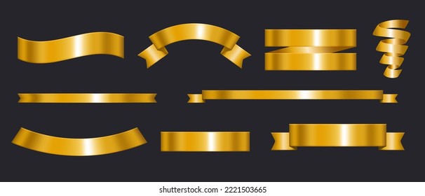 Golden ribbons. Blank Ribbons for text. Vector set isolated on white background.