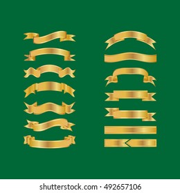 Golden Ribbons Isolated On Green Background, Vector illustration, Graphic Design Useful For Your Design or banners for your text. Logo Symbols.