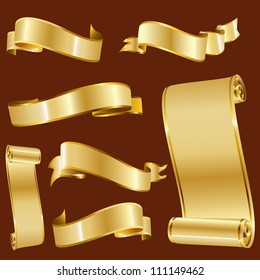 Golden Ribbons Isolated On Red Background, Vector illustration, Graphic Design Useful For Your Design. Logo Symbols