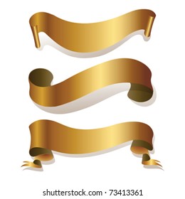 Golden ribbons isolated on white. | Vector illustration.