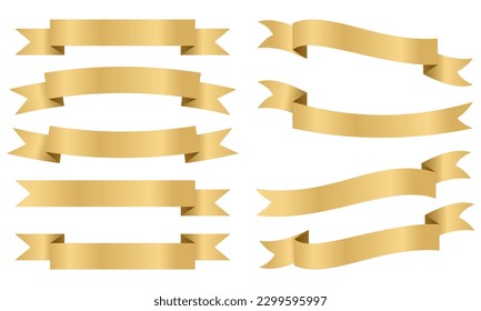 Golden ribbons and labels collection. Ribbons collection. Banner symbol set. Vector illustration