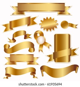golden ribbons and labels isolated on white, vector  illustration