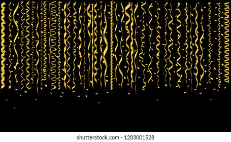 Golden ribbons set with confetti for presentation and performance