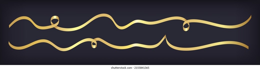 Golden ribbons set. Gold ribbon on a dark background. Vector illustration.