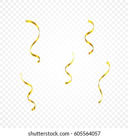 Golden Ribbons Set Isolated On Transparent Background. Vector Illustration